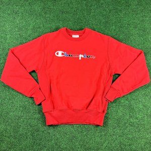 Champion Reverse Weave Red Long Sleeve Logo Crewneck Mens‎ Size Small